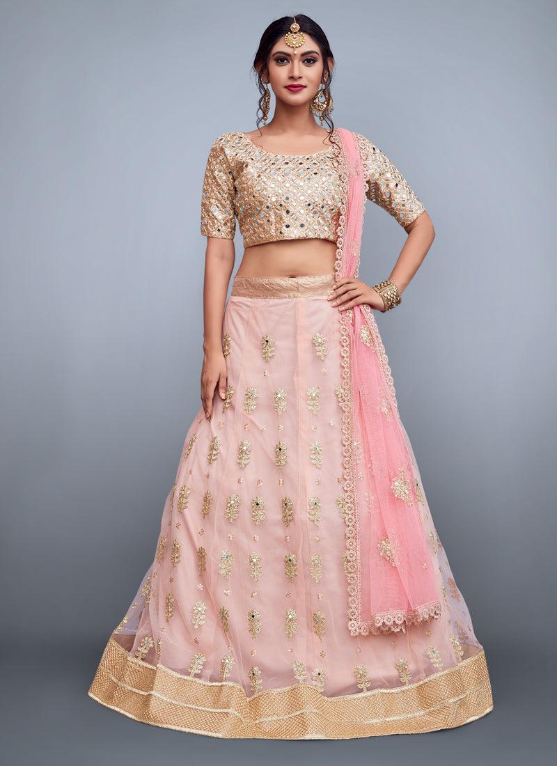 Baby Pink Mirror Work Net Base Lehenga Choli Set Online Online Free Shipping