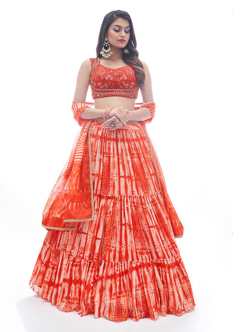 Red Color Jacquard Base Ruffle Lehenga With Hand Work Blouse Best Wholesale Online