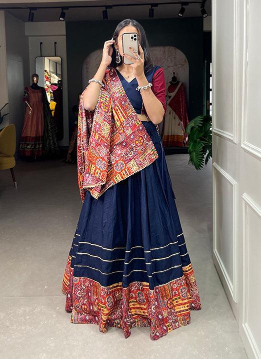 Navy Blue Pure Cotton Gotta Patti Touch Navratri Lehenga Choli Outlet Looking For