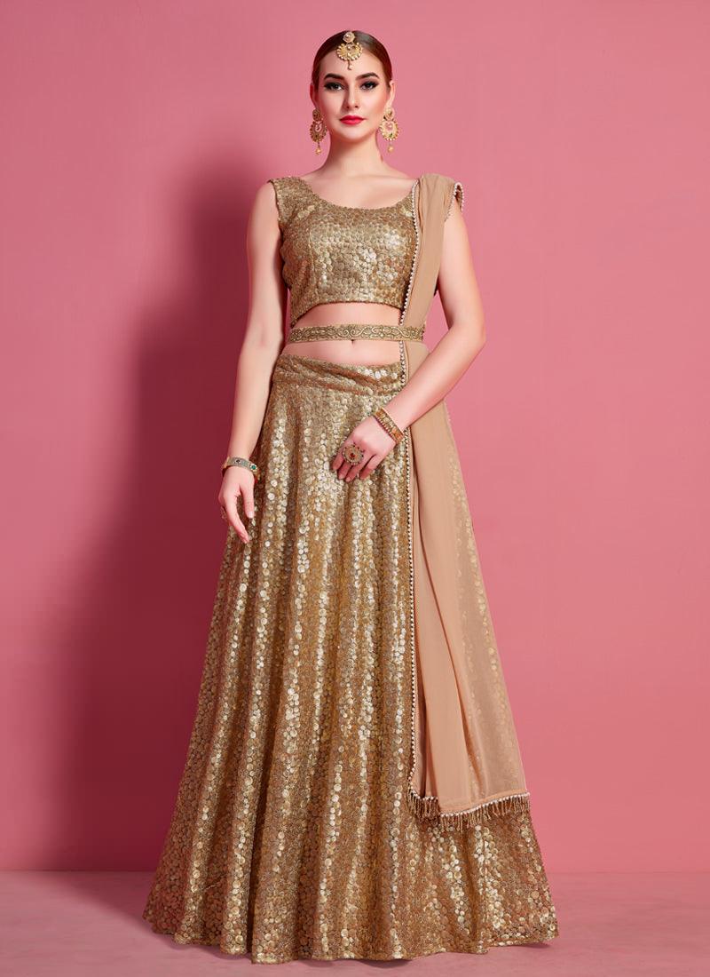 Beige Designer Heavily Embroidered Lehenga Choli Set Cheap Low Shipping