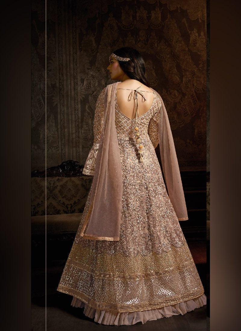 Alluring Peach Color Soft Net Base Embroidered Salwar Suit For Cheap Online