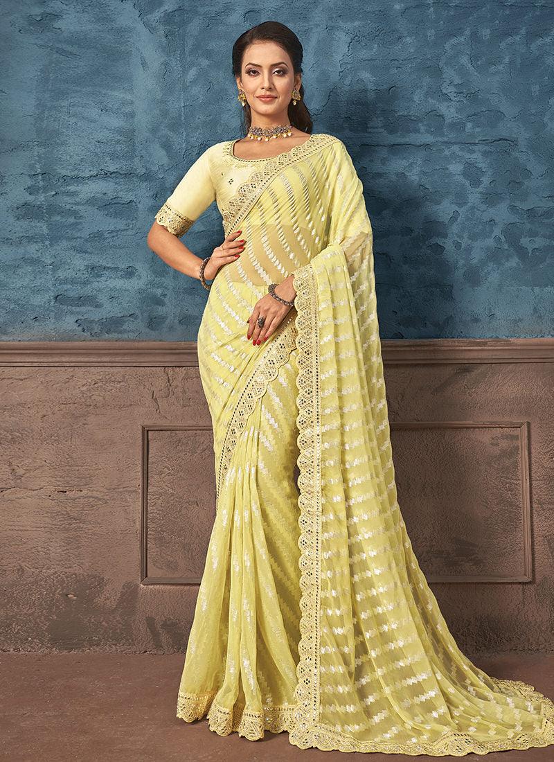 Yellow Color Lace Bordered Silk Saree for Wedding Sale Best Sale