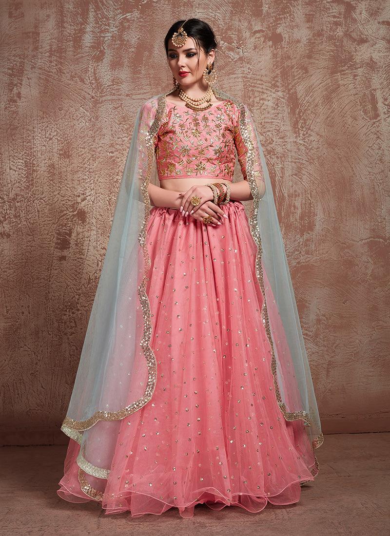 Pink Color Party Wear Net Base Full Flared Lehenga Choli Buy Cheap Great Deals