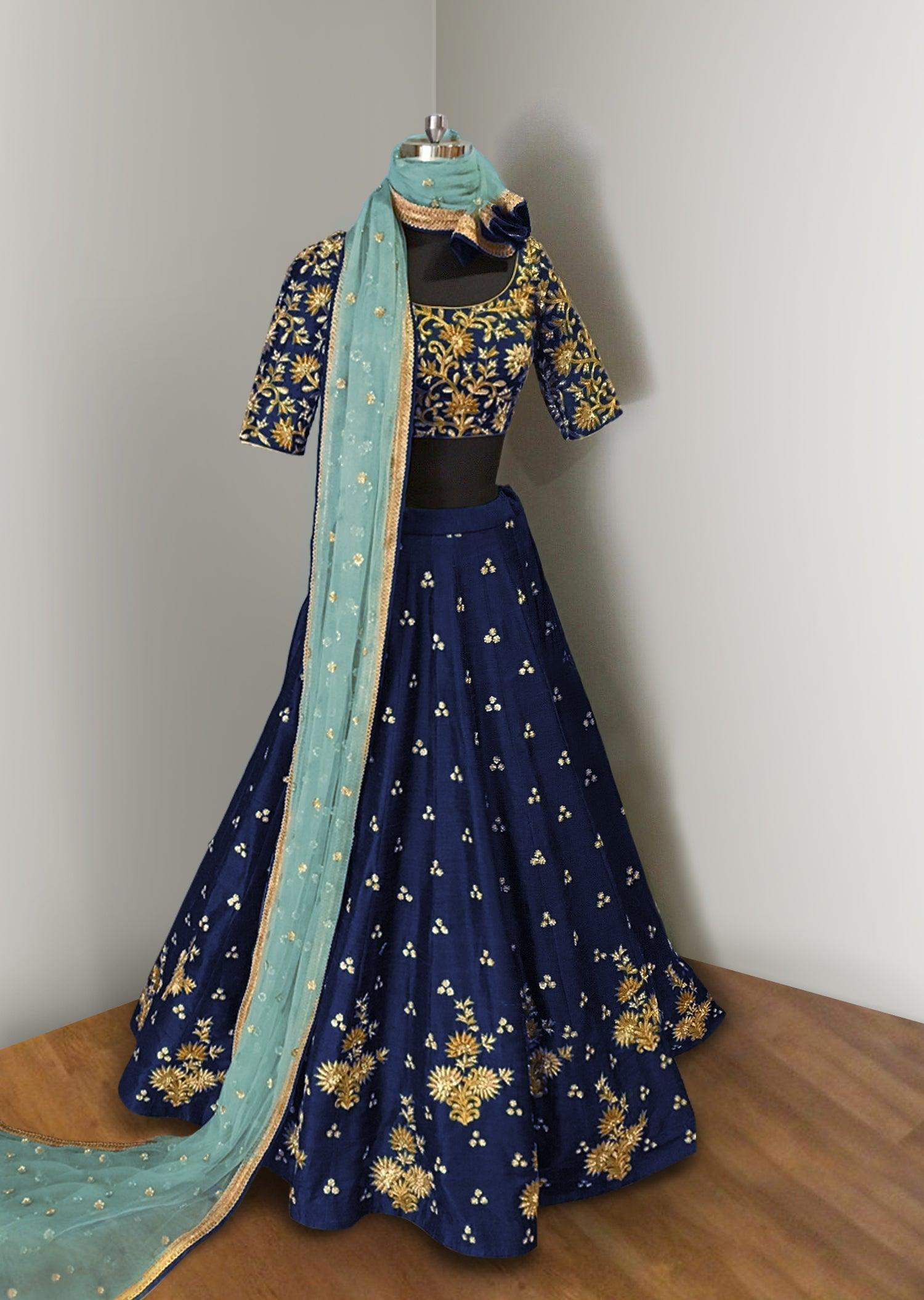 Navy Blue Elegance Lehenga Choli With Light Blue Net Dupatta Best Place To Buy Online