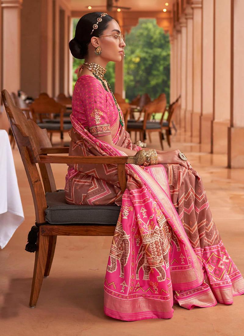 Pink Traditional Wear Patola Saree With Credit Card Cheap Pice