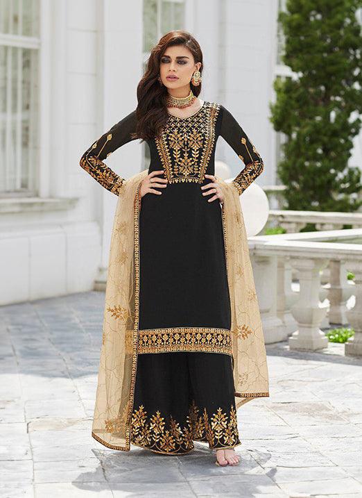 Black Zari Stone And Georgette Party Wear Pakistani Palazzo Suit Outlet Original