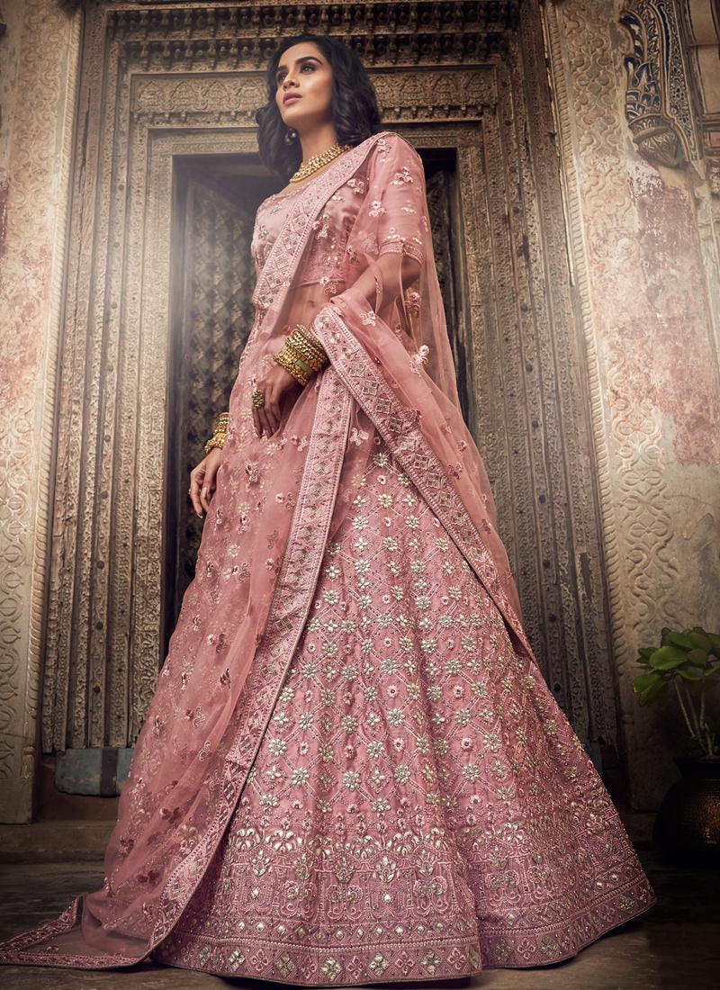 Salmon Pink Satin Base Designer Lehenga Choli Buy Cheap 2025 New