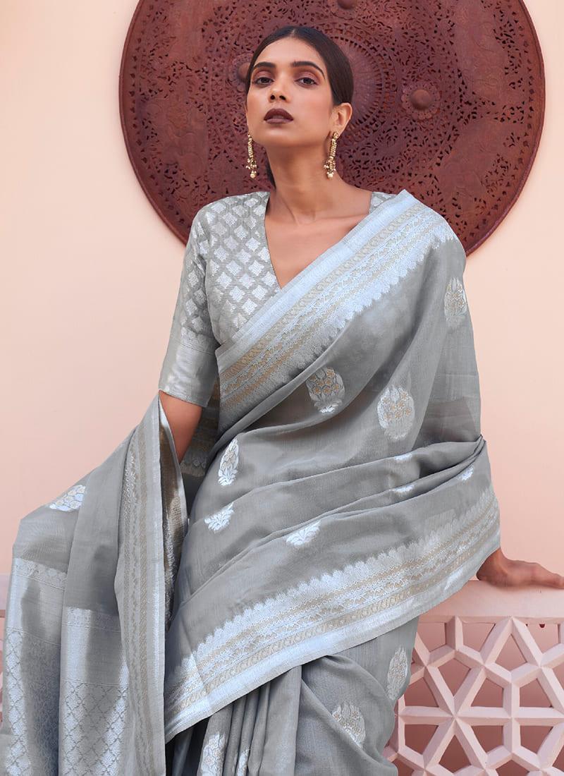 Zari Weaving Grey Linen Saree Clearance Recommend