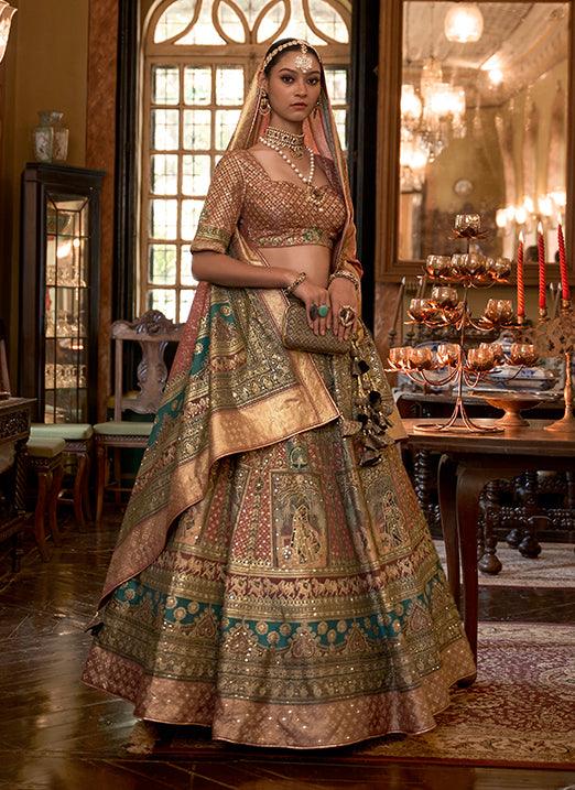 Cream With Green Sparkle Work Smooth Rajwadi Silk Bridal Lehenga Choli Buy Cheap 2025 New