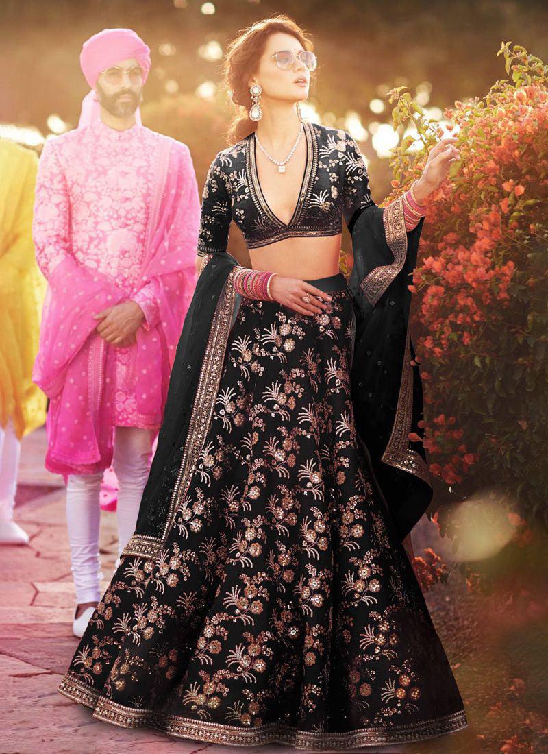 Designer Silk Base black Color Embroidery Work Lehenga Choli Free Shipping Cost