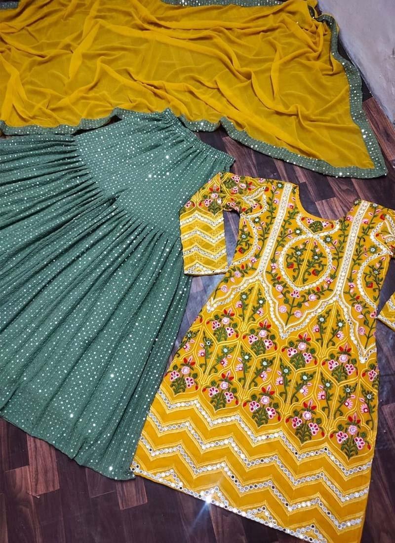 Yellow Color Georgette Fabric Sharara Salwar Suit Clearance Ebay