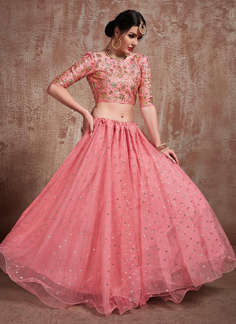 Pink Color Party Wear Net Base Full Flared Lehenga Choli Buy Cheap Great Deals