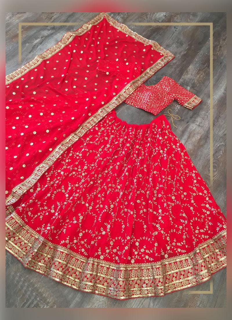 Georgette Base Embroidery Work Glamorous Red Lehenga Choli Great Deals Sale Online