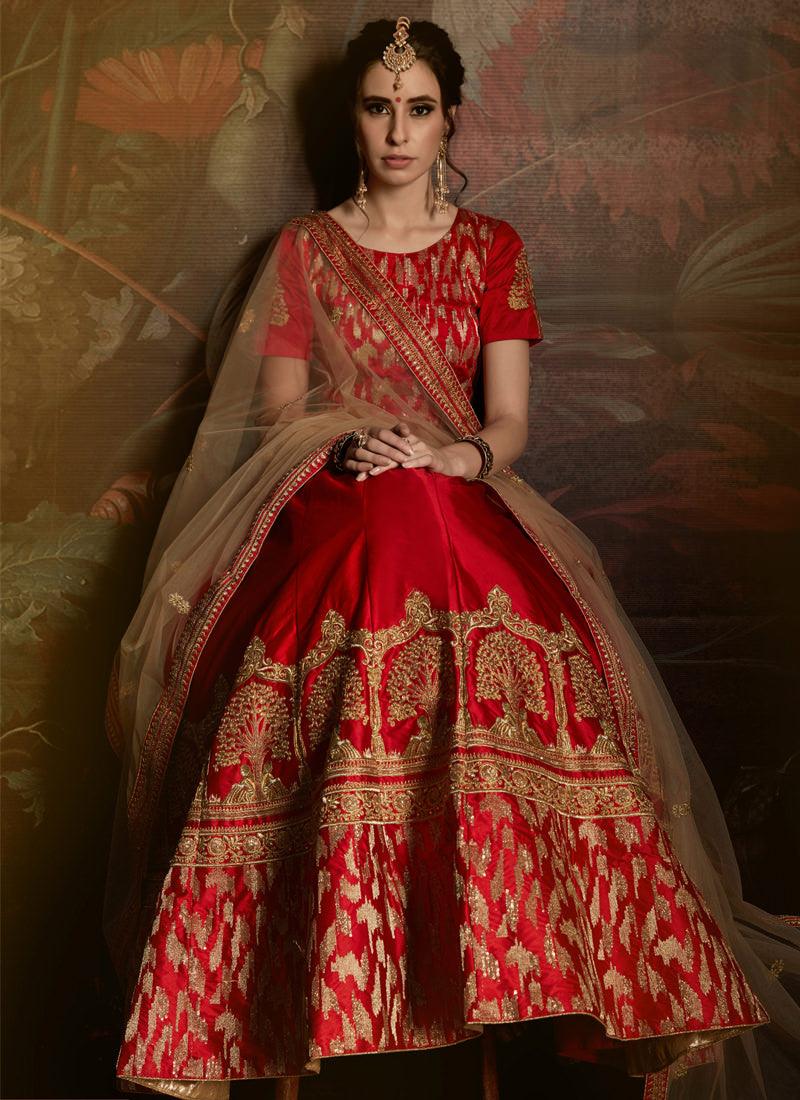 Red Color Satin Base Embroidered Designer Lehenga Choli Comfortable Cheap Pice