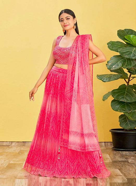 Pink Organza Lehenga Choli with Real Mirror & Zari Sequin Embroidery Cheap Sale Pay With Visa