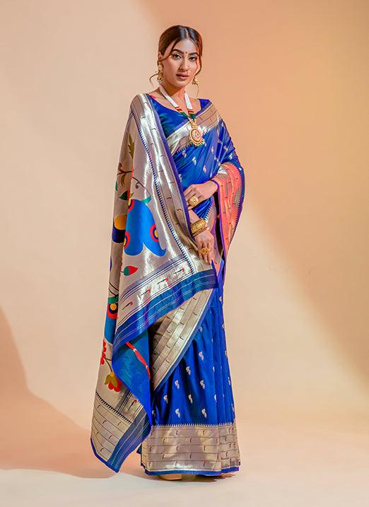 Blue Zari Weaving Pure Paithani Silk Saree Cheap New Arrival