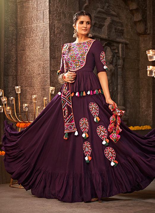 Purple Gamthi Long Choli Lehenga with Thread Embroidery Discount Codes Really Cheap