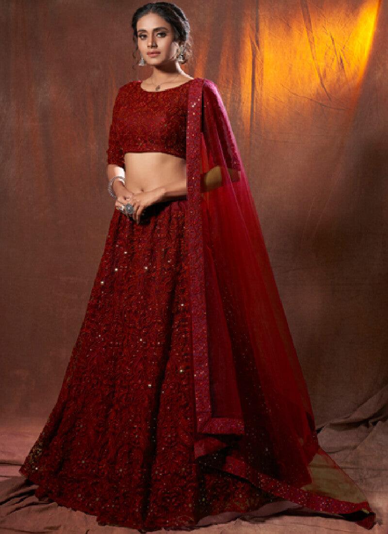 Stylish Maroon Resham Work Detailed Lehenga Choli Cheap Sale Good Selling