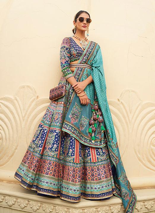 Rajwadi Silk Sparkle & Mirror Work Navy Blue & Sky Blue Lehenga Choli Free Shipping Geniue Stockist