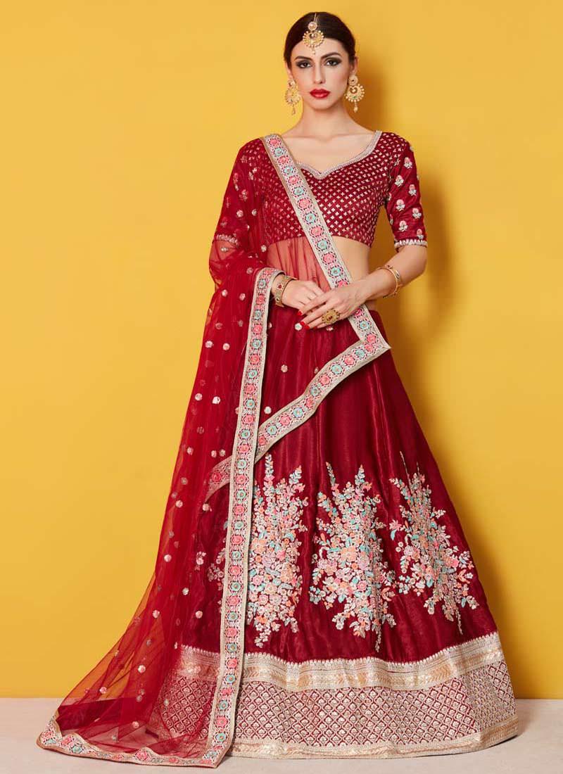 Heavily Embellished Gulkand Maroon Bridal Lehenga Choli Cheap Sale Sast