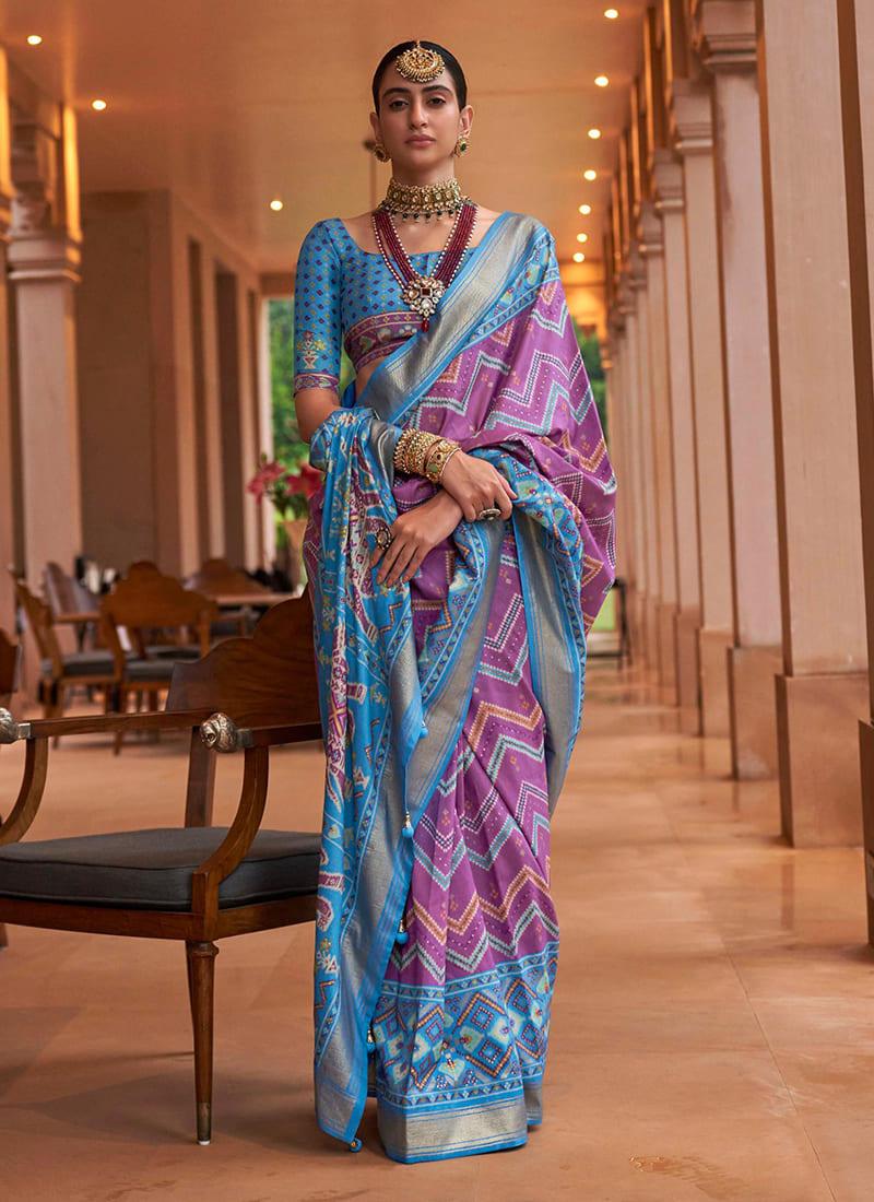 Sky Blue Traditional Wear Patola Saree Latest