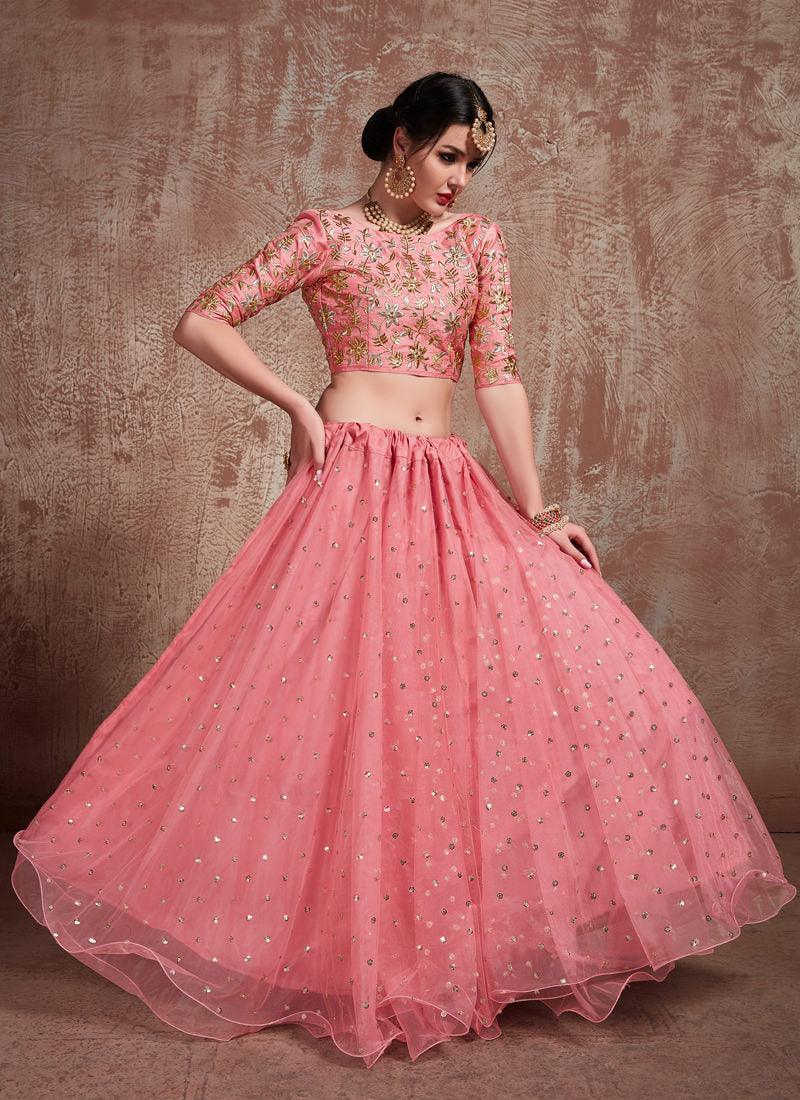 Glossy Pink Color Soft Net Base Sequins Lehenga Choli For Party Low Pice Cheap Online