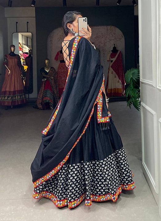 Gamthi & Mirror Work Cotton Black Navratri Lehenga Choli For Cheap Cheap Online