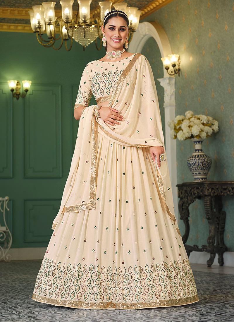 Beige Georgette Umbrella Lehenga Outlet Official