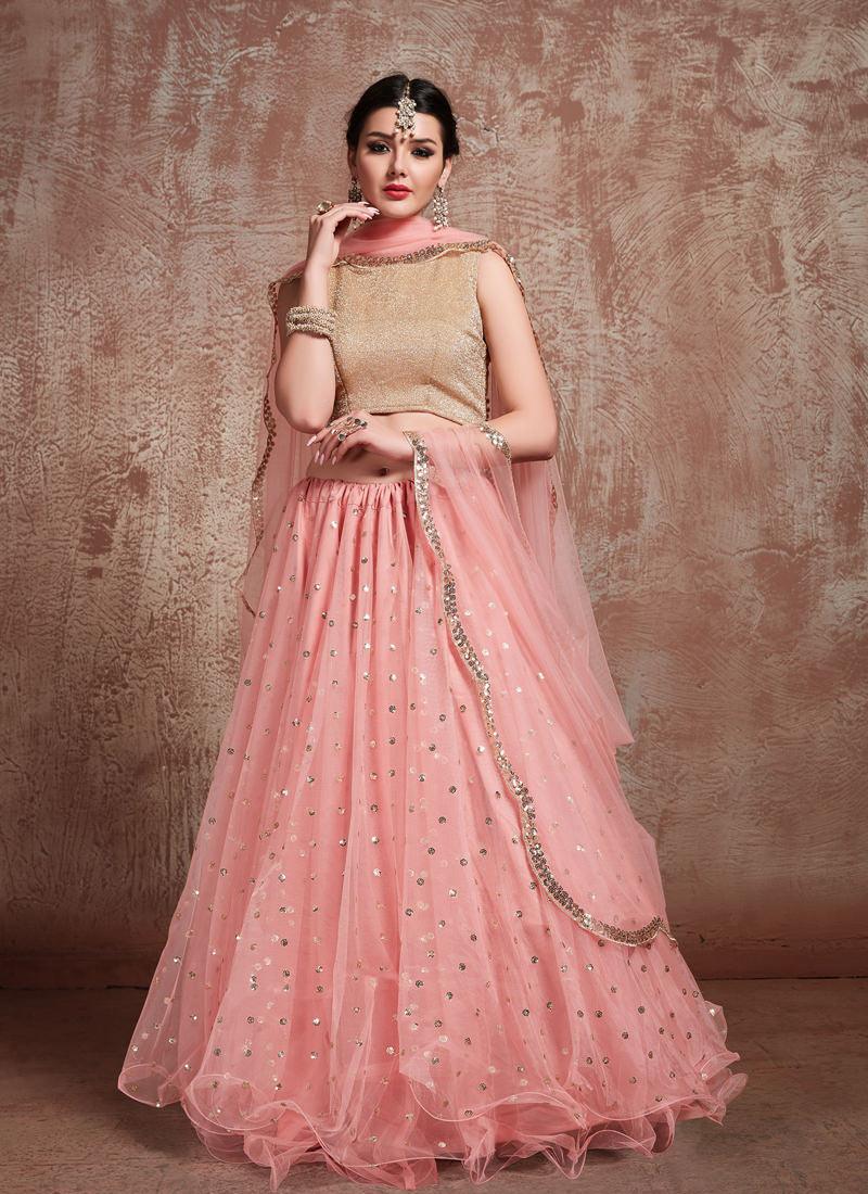 Elegant Baby Pink Color Soft Net Flared Lehenga Choli For Your Reception Great Deals Cheap Pice