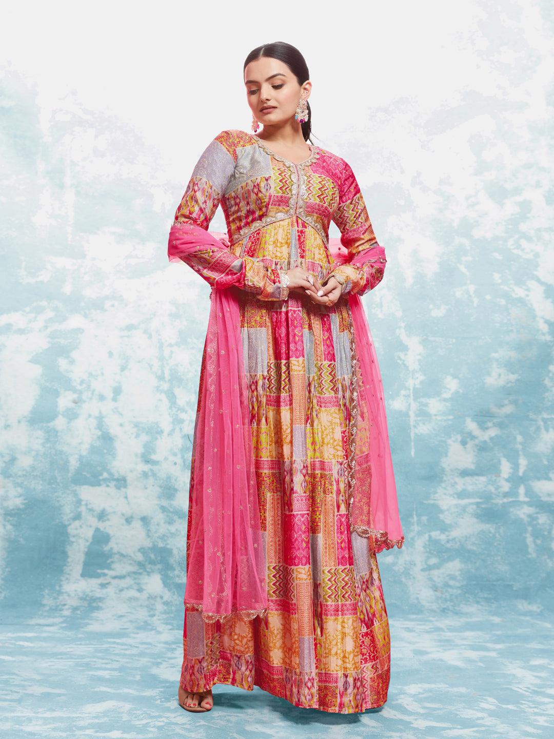 Multi color Anarkali kurta with dupatta set Free Shipping Comfortable