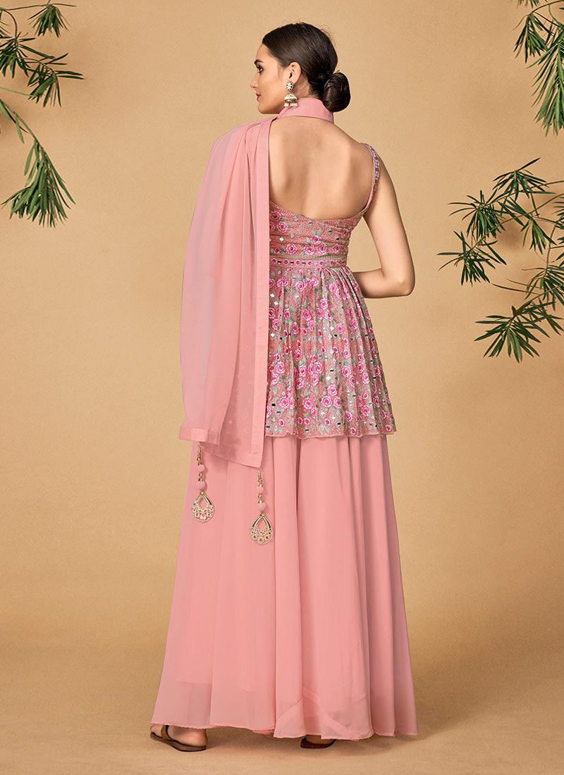 Pink Color Georgette Base Thread Work Palazzo Salwar Suit Cheap Pice Outlet Sale