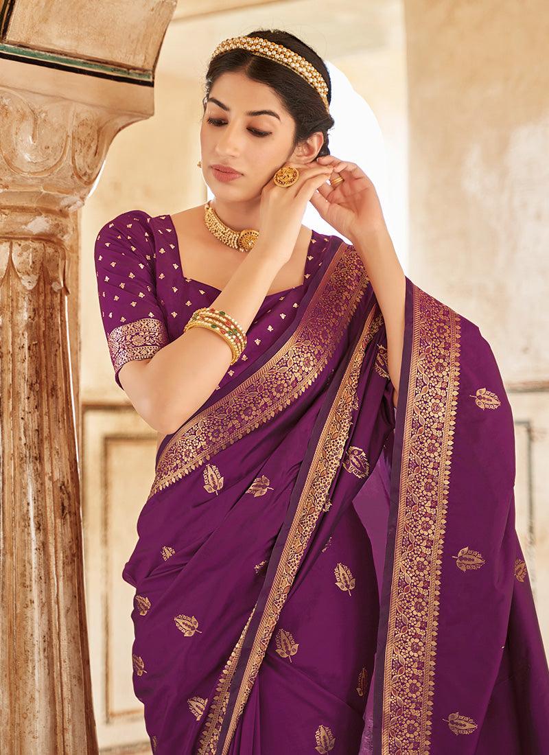 Purple Color Banarasi Silk Base Saree With Silk Weave Work Buy Cheap Shop