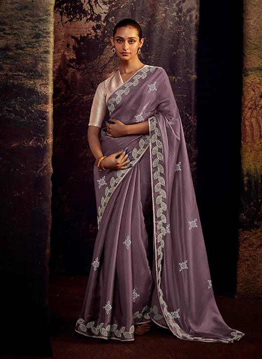 Purple Color with Weaving Embroidery Pastel Saree Free Shipping Buy