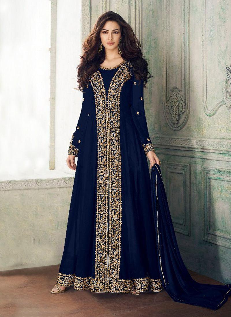 Blue Georgette Base Heavy Embroidery And Stone Work Salwar Kameez Buy Cheap Choice