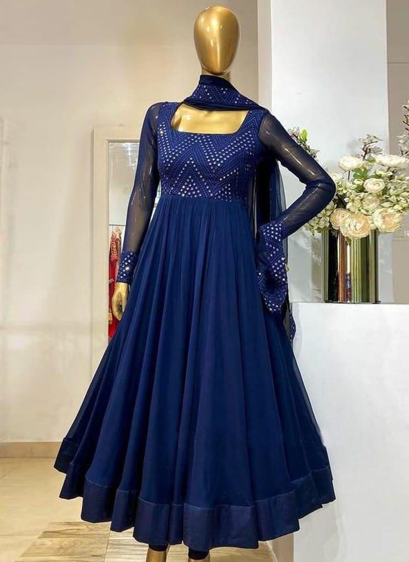 Eye-captivating Royal Blue Color Georgette Base With Embroidery Work Designer Anarkali Suit Clearance Purchase