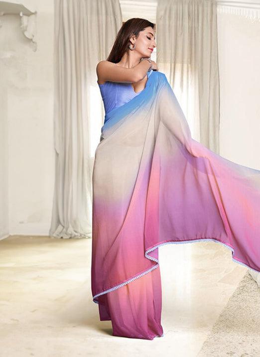 Vibrant Multi Color Georgette Saree with Digital Print Buy Cheap 2025 New