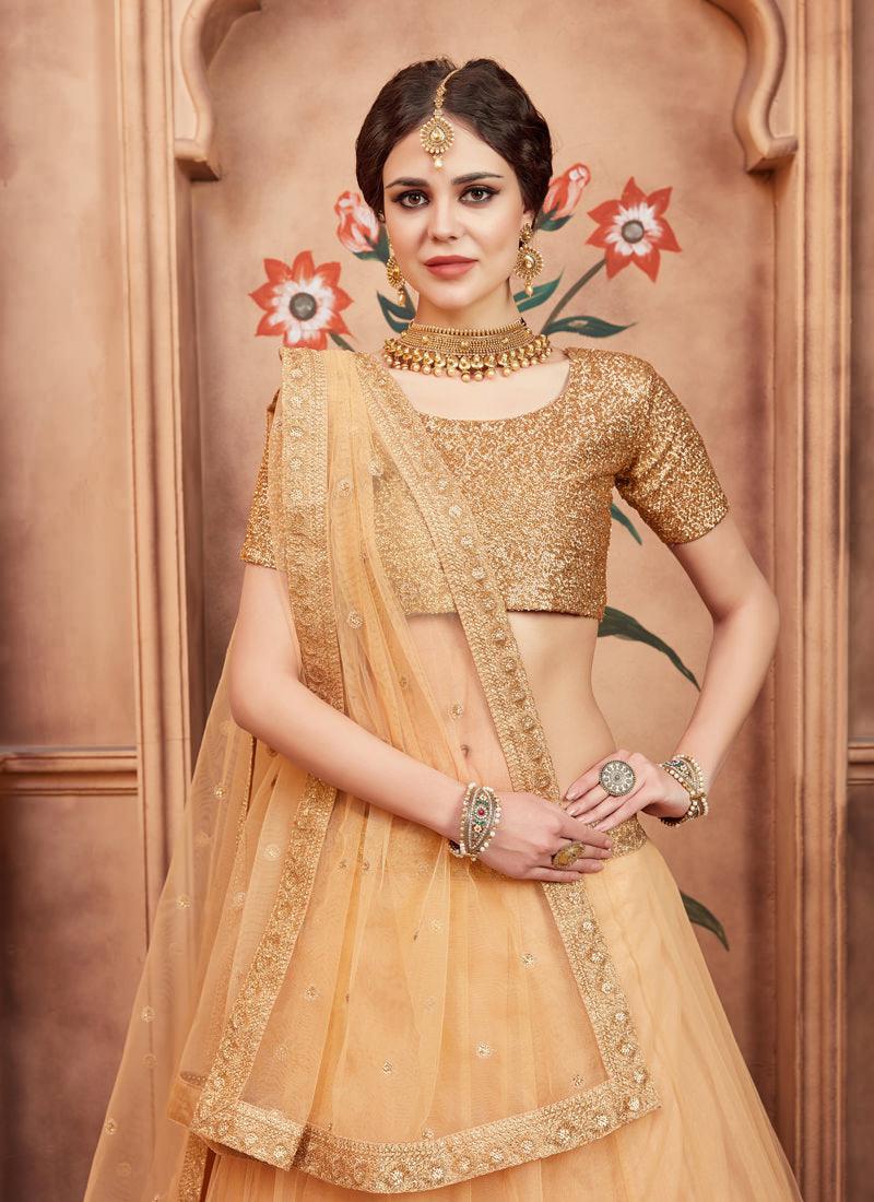 Delightful Beige Color Party Wear Soft Net Base Flared Lehenga Choli Where To Buy