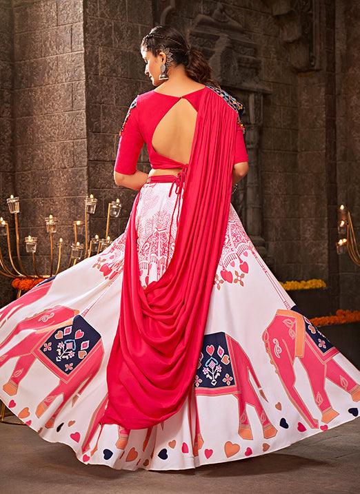 Gamthi Printed Navratri Lehenga Choli in White with Pink and Blue Cheap Sale Ebay