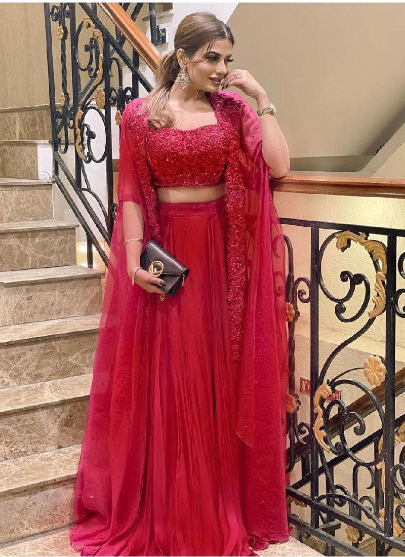 Stylish Look pink Color Georgette Base Party Wear Indo-Western Lehenga Choli Outlet Big Discount