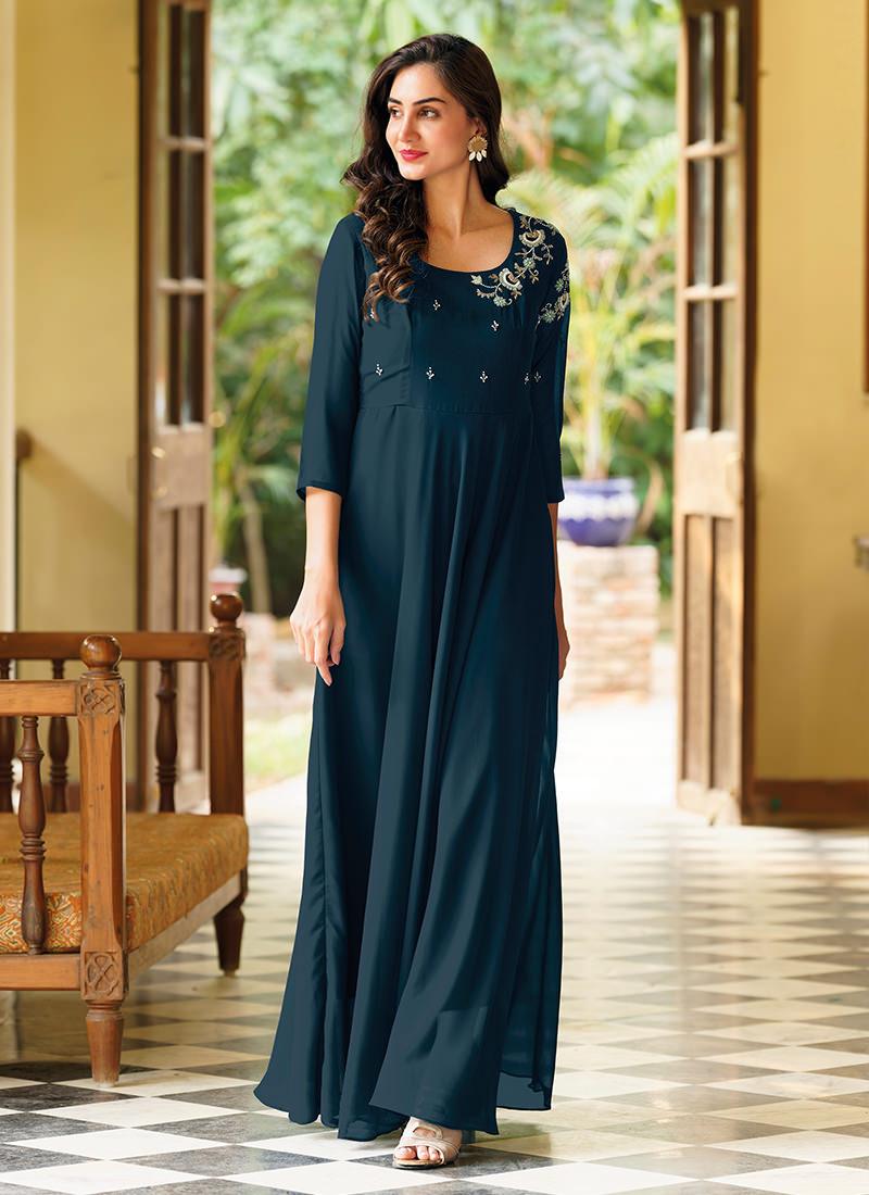 Hand Work Navy Blue Georgette Kurti Find Great For Sale