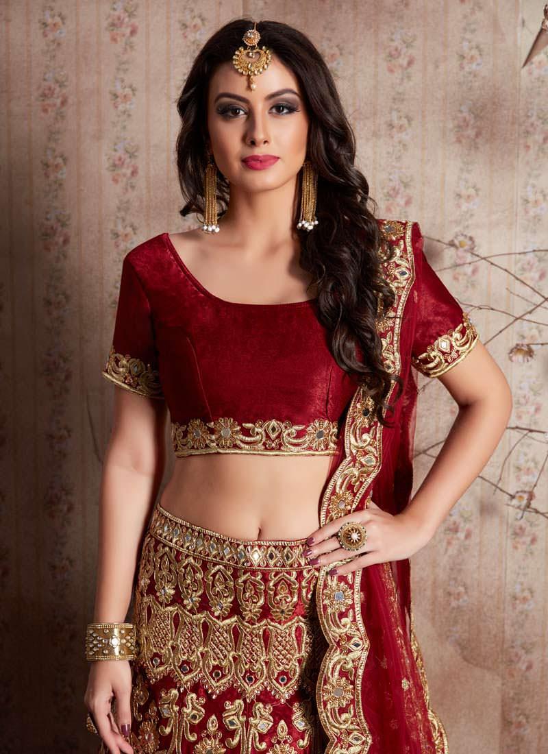 Maroon Machine Embroidery Lehenga Choli With Mirror Work Buy Cheap For Cheap