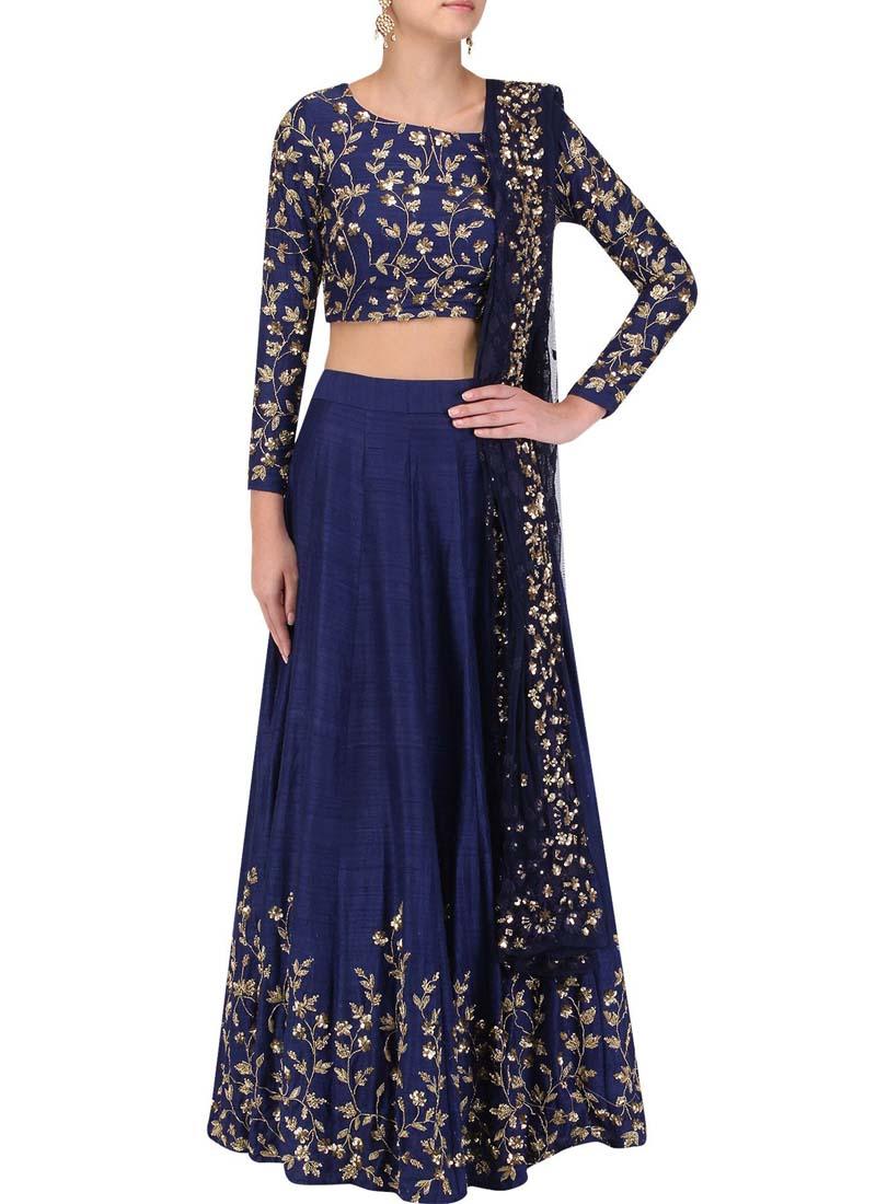 Elegant Blue Banglori Silk Base Designer Embroidery Work Lehenga Choli Sale Supply