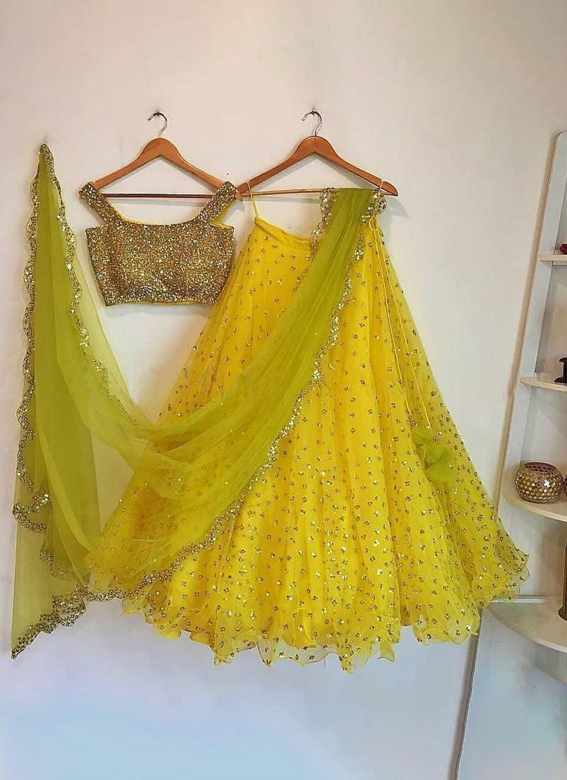 Yellow Glitter Sequins Work Lehenga Choli Cheap With Paypal