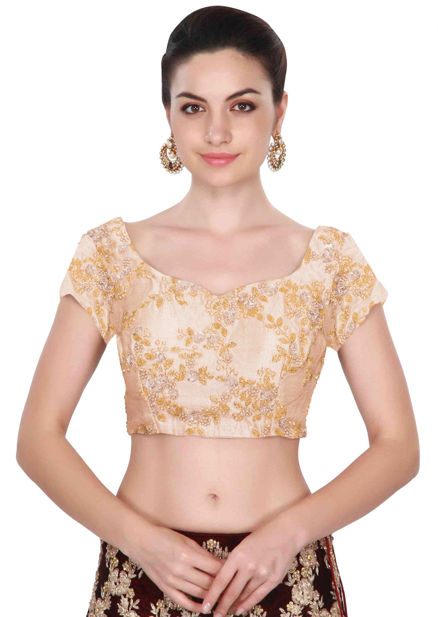 Elegant Round Neck Ethnic Blouse with Applique Detailing Huge Surprise Cheap Pice