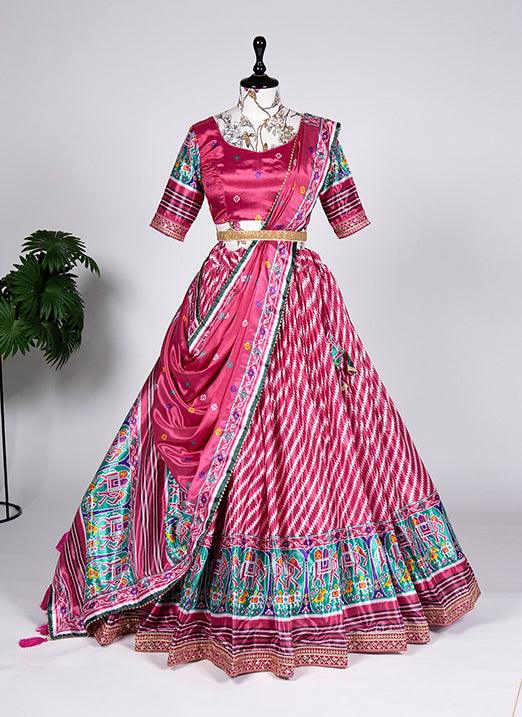 Mesmerizing Pink Drawstring with Heavy Tassels Laheriya-Patola Lehenga Choli Outlet 2025