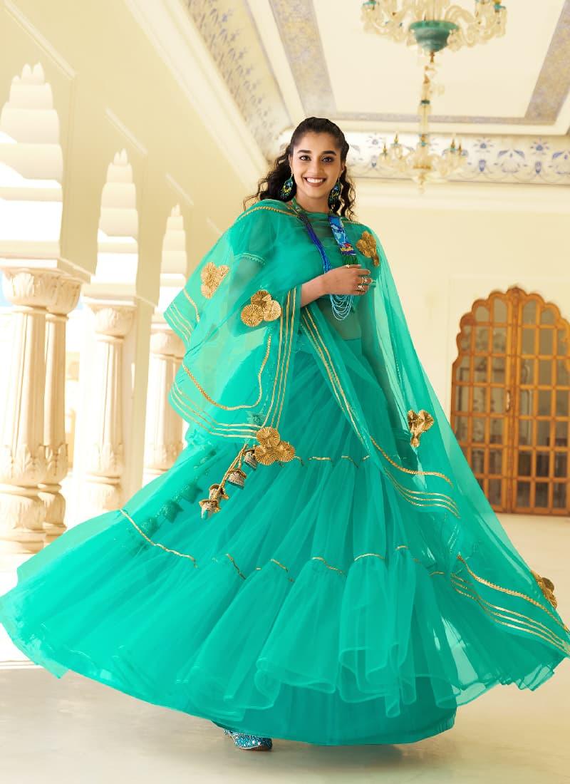 Splendid turquoise Color With Butterfly Net Base Lehenga Suit Really Cheap Shoes Online