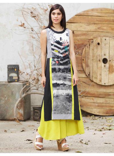 Black Color Digital Printed Crepe Base Long kurta Outlet Exclusive