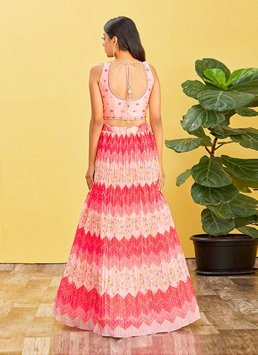 Multi Pink Chinnon Lehenga Choli with Real Mirror & Zari Sequins Embroidery Clearance Tumblr