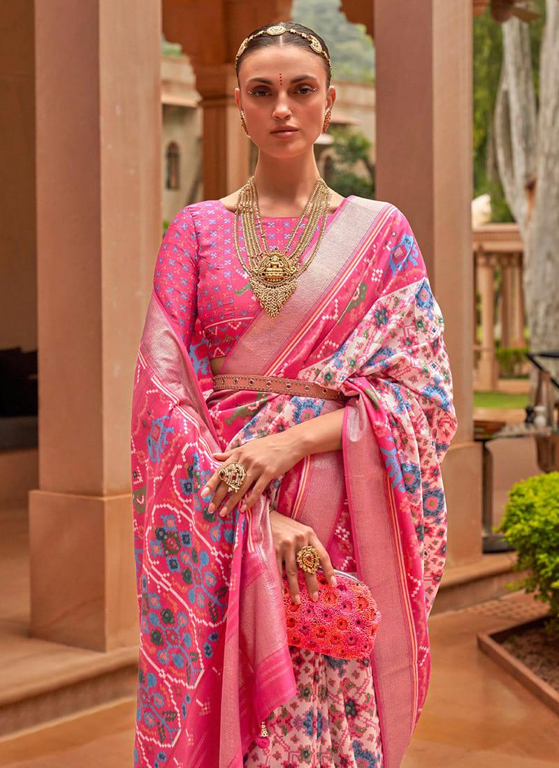 Pink Color Traditional Patola Saree Under 70 Dollars