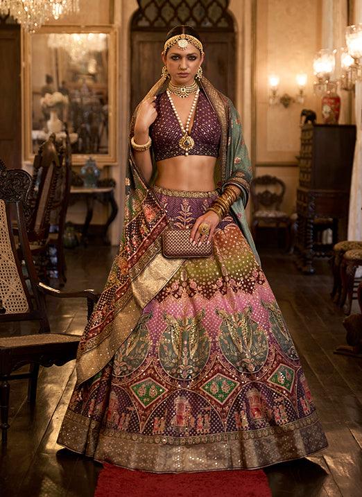 Wine Bridal Lehenga Choli with Sparkle Mirror Work in Rajwadi Silk Cheap Sale Big Sale